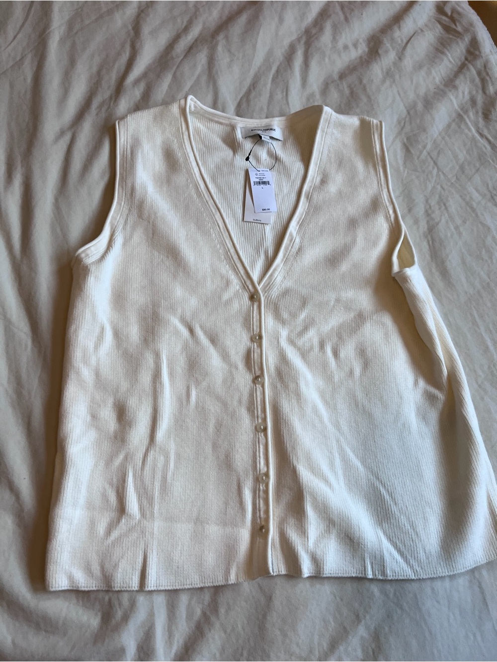 Banana Republic Off-White Ribbed Sleeveless Knit Vest